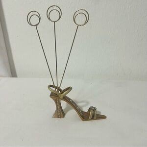 Gold Jeweled Strappy High Heel Sandal Picture Card Memo Clip Holder with Ankle